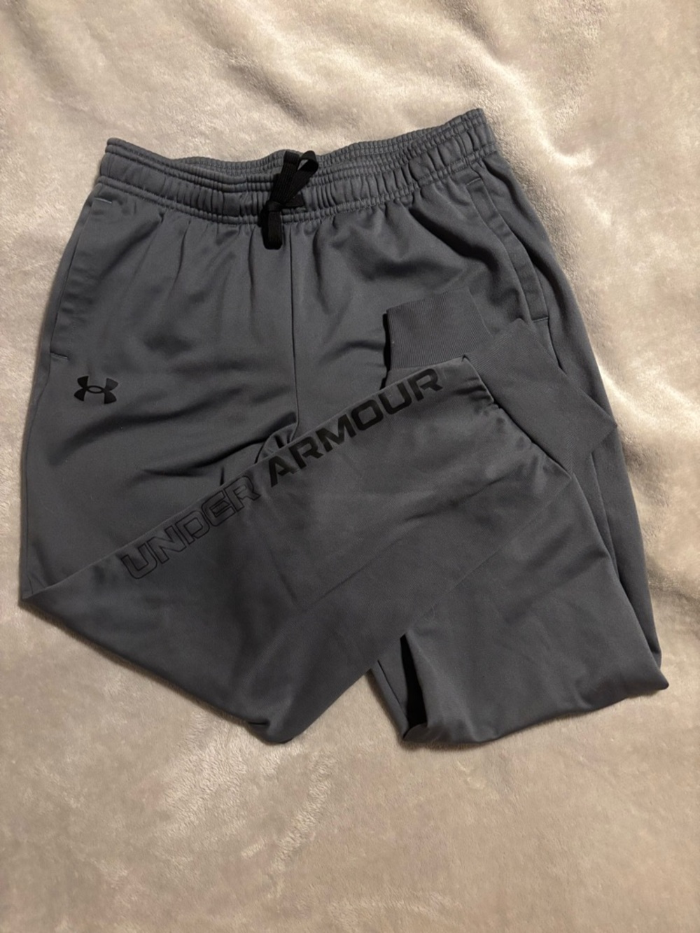 Under Armour Men's Charcoal Athletic Shorts with Black Logo